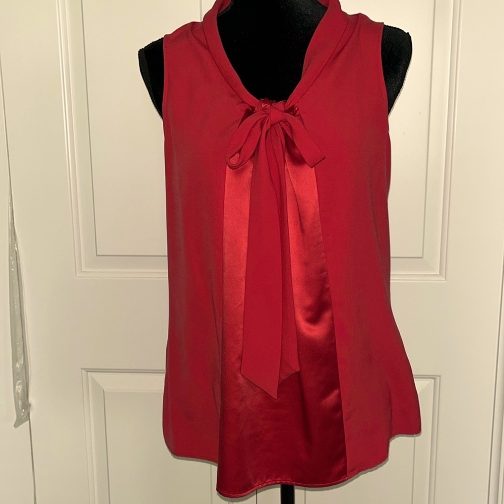 Ann Taylor Red Sleeveless Bow Blouse